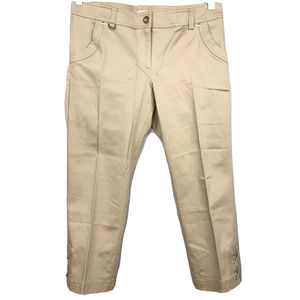 Cache Pants Womens Sz 8 Beige Cotton Stretch Khaki Crop Capri Pockets Gold